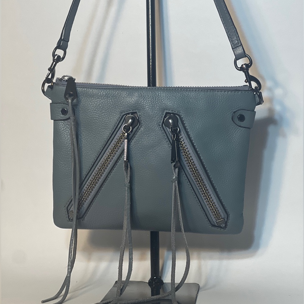 Rebecca Minkoff Leather Clutch/Crossbody with Zipper/Fringe Accents